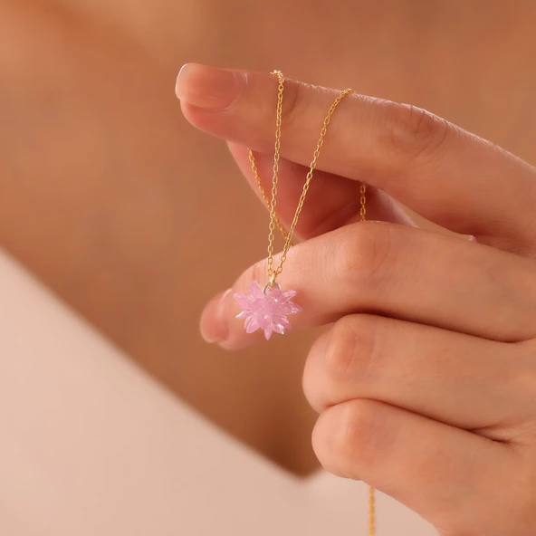 Vaoov 925 Ayar Gümüş Pembe Kristal Taşlı Lotus Kolye ürün görseli