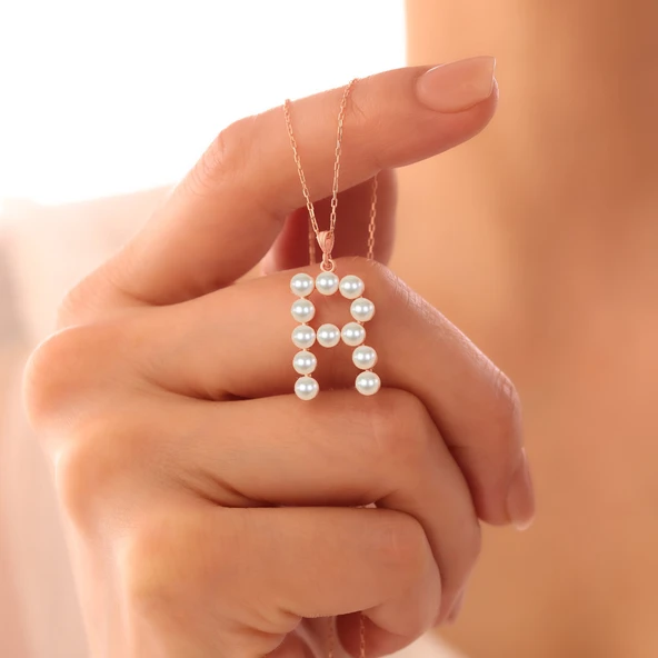 Vaoov 925 Ayar Gümüş Harfli İnci Kolye - Resim 2