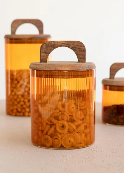 The Mia The Mia Akasya Kulplu Cam Kavanoz Seti Amber 4 Parça 700 ml - 2