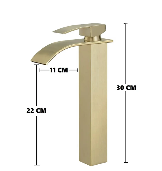 MAT GOLD ÇANAK LAVABO BATARYASI OVAL ÇIKIŞ YÜKSEK HAVZA MODEL UZUN ÇİFT GİRİŞ ALTIN MUSLUK BANYO - 6