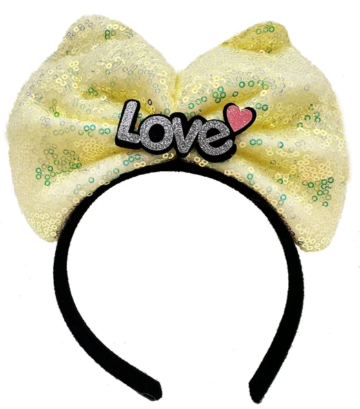 Led Işıklı 3 Farklı Fonksiyonda Yanan Gümüş Love Yazılı Sarı Fiyonk Taç 20X17 cm - Resim 4