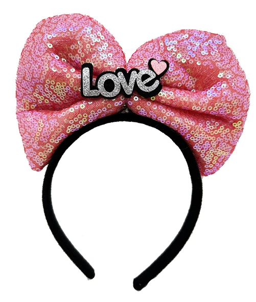 Led Işıklı 3 Farklı Fonksiyonda Yanan Gümüş Love Yazılı Fuşya Pembe Fiyonk Taç 20X17 cm - 2