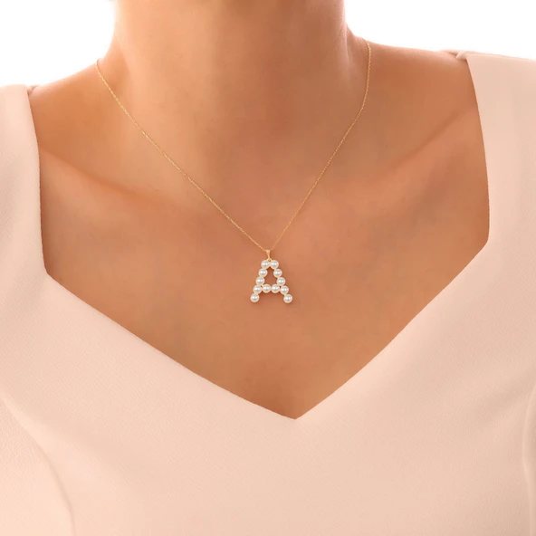 Vaoov 925 Ayar Gümüş Harfli İnci Kolye - Resim 3