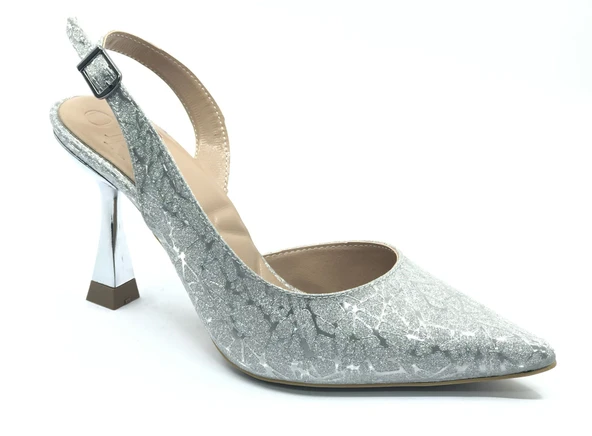 Feles Desen Detaylı Arkası Açık Stiletto Kadın Topuklu Ayakkabı - 2