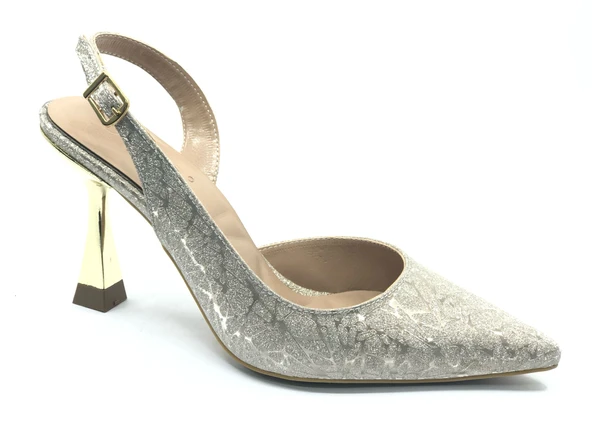 Feles Desen Detaylı Arkası Açık Stiletto Kadın Topuklu Ayakkabı - 3