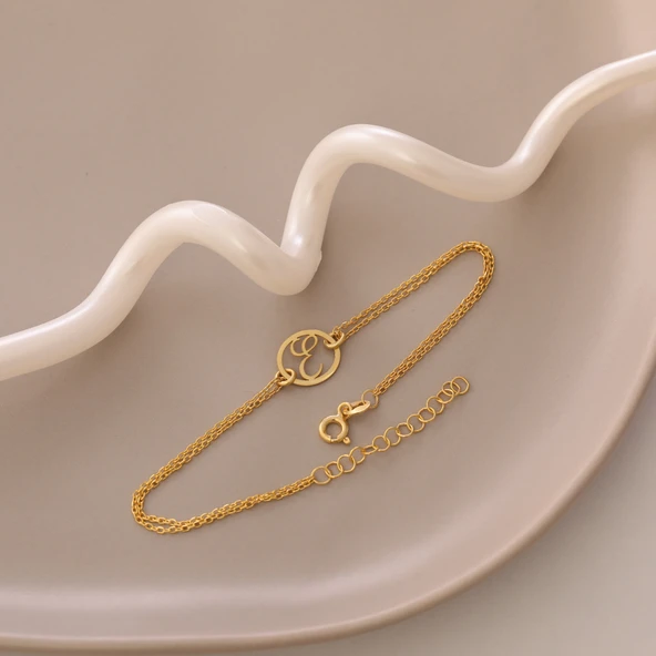 Vaoov 925 Ayar Gümüş Harfli Çift Zincirli Bileklik - Resim 3