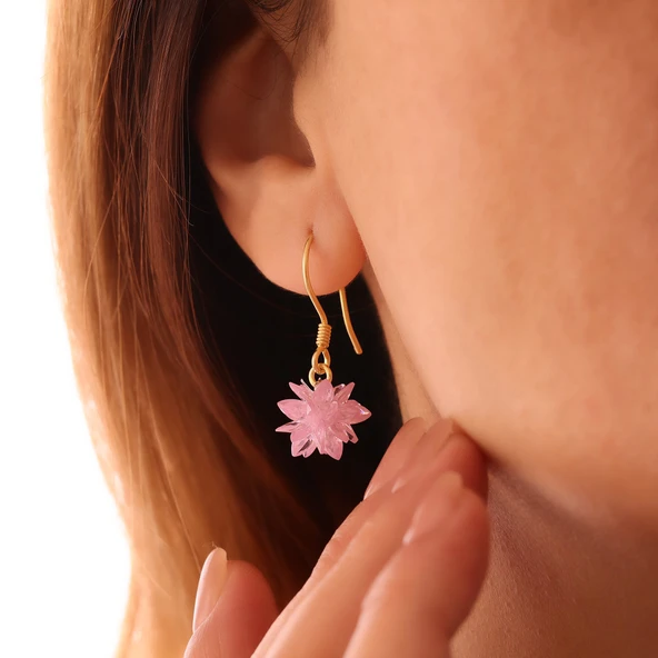 Vaoov 925 Ayar Gümüş Pembe Kristal Taşlı Lotus Küpe - Resim 2