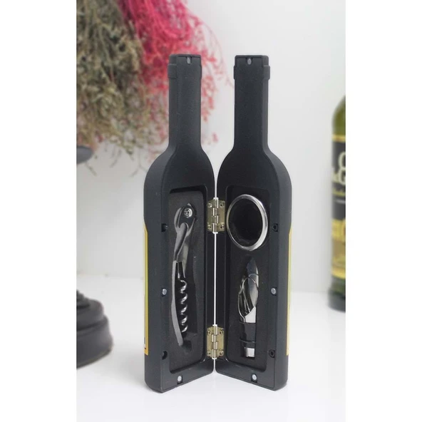 Şişe Tirbuşon Seti Küçük Siyah - Resim 4