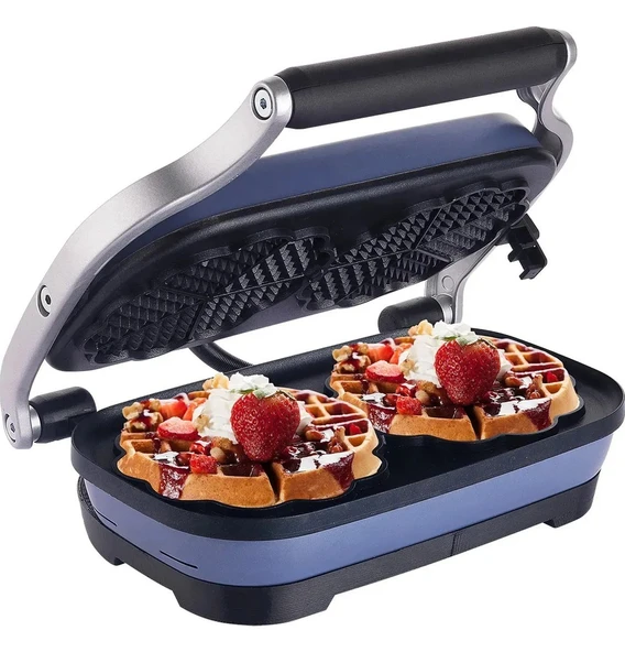 Vintage Çiftli Waffle Makinesi Mavi T62W - 2