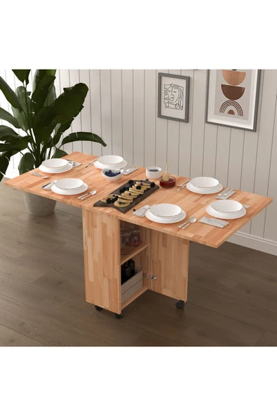 Masif Ahşap Katlanır Mutfak Yemek Çalışma Masası Masif-01 - Resim 8