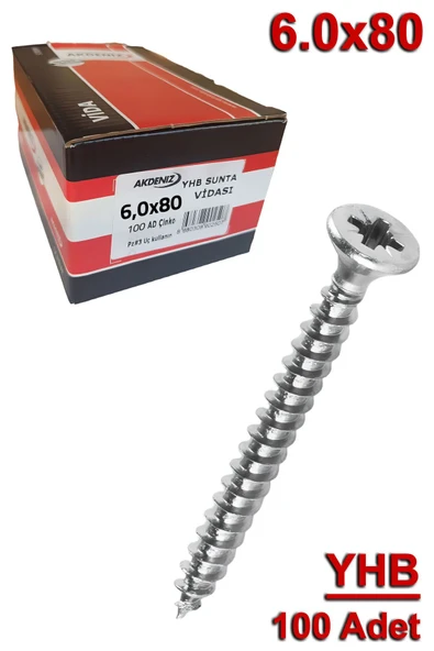 Akdeniz Sunta Vidası 6.0X80 (100 Adet) ürün görseli