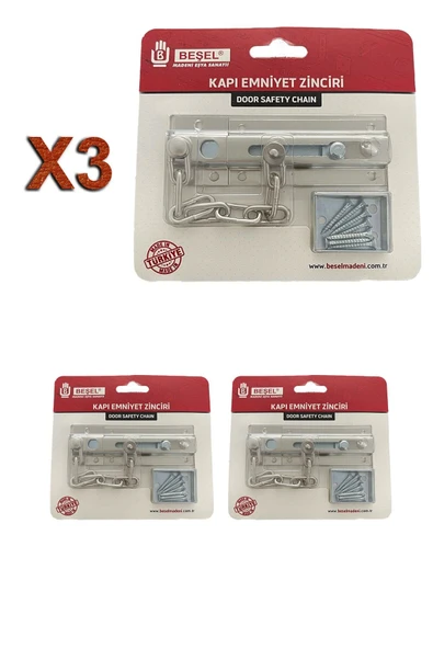 Sürgülü Kapı Emniyet Zinciri Saten (3 ADET) ürün görseli