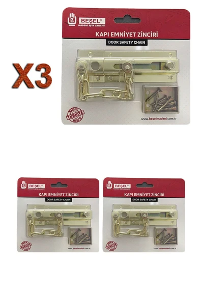 Sürgülü Kapı Emniyet Zinciri Saten (3 Adet) ürün görseli