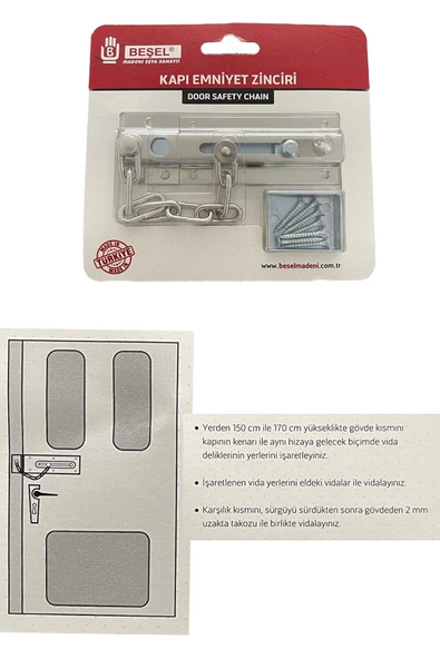 Sürgülü Kapı Emniyet Zinciri Saten (1 ADET) ürün görseli