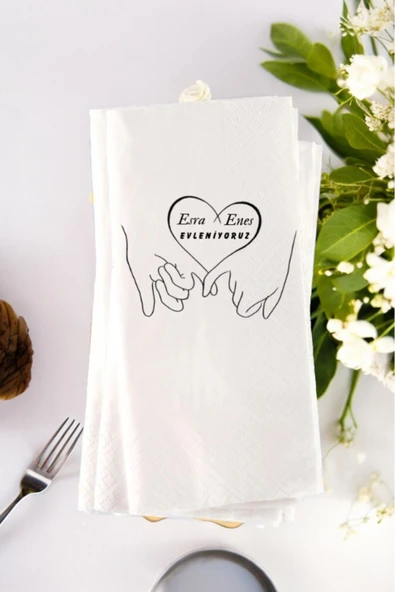 Lion Baskı ve Organizasyon  Kişiye Özel Söz, Nişan, Kına, Düğün Organizasyon Evleniyoruz Temalı Baskılı Peçete 20’li ürün görseli