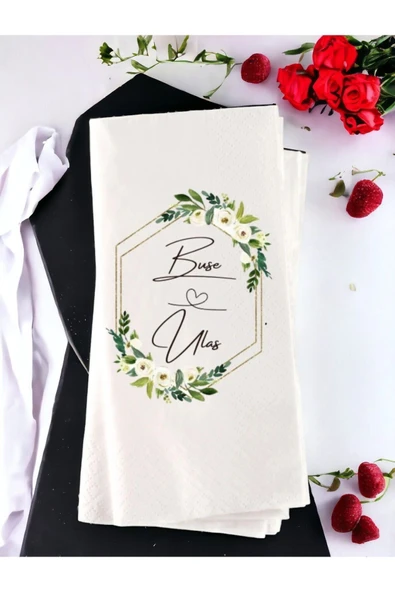 Lion Baskı ve Organizasyon  Kişiye Özel Sade Söz, Nişan, Düğün Temalı Baskılı Peçete 20’li ürün görseli