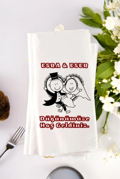 Lion Baskı ve Organizasyon  Kişiye Özel Söz, Nişan, Kına, Düğün Organizasyon Düğünümüze Hoşgeldiniz Temalı Baskılı Peçete 20’li ürün görseli