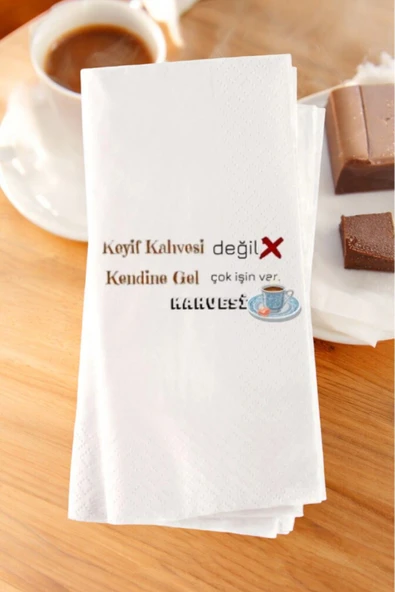 Lion Baskı ve Organizasyon  Kişiye Özel Kahve Temalı Esprili Yazı Baskılı Konuşan Peçetesi 20’li