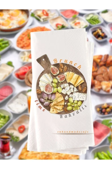 Lion Baskı ve Organizasyon  Brunch Kahvaltı Temalı Baskılı Peçete 20 Adet 2xx2