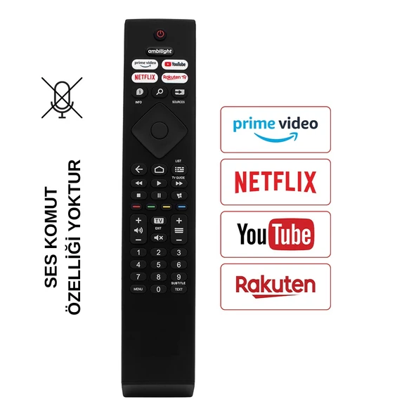 (SES KOMUTSUZ) PHILIPS AMBILIGHT-NETFLIX-PRIME VIDEO-YOUTUBE-RAKUTEN TV TUŞLU LED TV KUMANDA