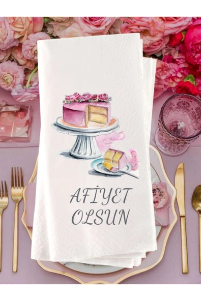 Lion Baskı ve Organizasyon  Pasta Temalı Afiyet Olsun Baskılı Peçete 20 Adet 1008 ürün görseli