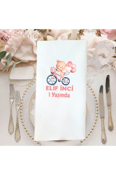 Lion Baskı ve Organizasyon  Baskılı Peçete Doğum Günü Temalı Çocuk Bir Yaş Peçetesi 20 Adet - Resim 2