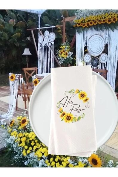 Lion Baskı ve Organizasyon  Nişan Düğün Ayçiçeği Baskılı Kişiye Özel Baskılı Peçete 20adet ürün görseli