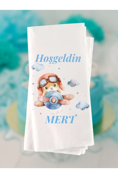 Lion Baskı ve Organizasyon  Bebek Doğumu Hoşgeldin Baskılı Konsept Peçete 20 Adet 001 ürün görseli