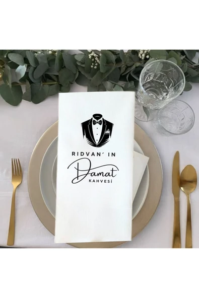 Lion Baskı ve Organizasyon  Damat kahvesi Smokin baskılı Peçete 5 Adet - 2
