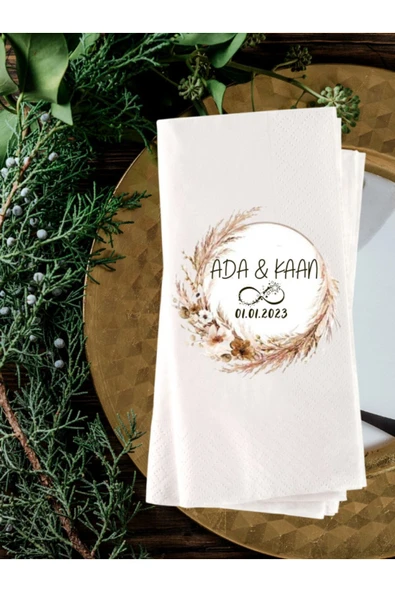 Lion Baskı ve Organizasyon  Söz Nişan Nikah Kişiye Özel Baskılı Konsept Peçete 20 Adet ürün görseli