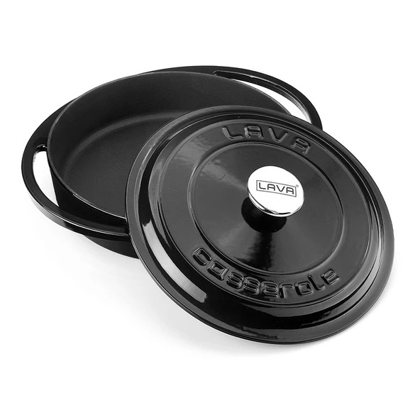 Lava Döküm Çok Amaçlı Yayvan Tencere Döküm Demir Kapak Heritage Serisi Çap(Ø)28cm.  Siyah - Resim 2