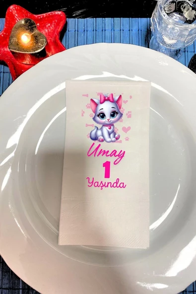 Lion Baskı ve Organizasyon  Şirin Kedicikli Doğum günü baskılı Peçete 20 Adet ürün görseli