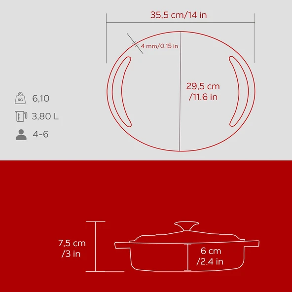 Lava Döküm Çok Amaçlı Yayvan Tencere Döküm Demir Kapak Heritage Serisi Çap(Ø)28cm.  Kırmızı - Resim 4