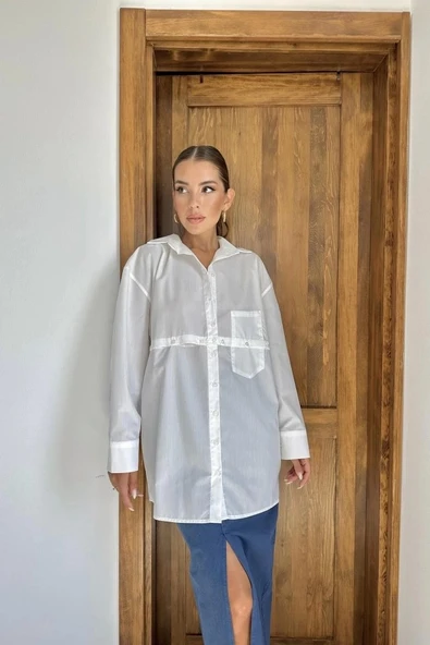 Beyaz Beli Ayrılabilen Poplin Gömlek