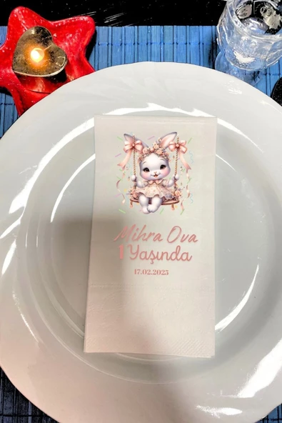 Lion Baskı ve Organizasyon  Doğum günü konsept tavşanlı baskılı Peçete 20 Adet ürün görseli