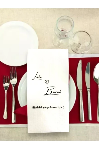 Lion Baskı ve Organizasyon  Kişiye Özel Siyah Kalpli Söz, Nişan, Düğün Temalı Baskılı Peçete 20’li - Resim 2