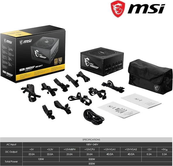 MSI MPG A850GF 850 W Power Supply Outlet - 8