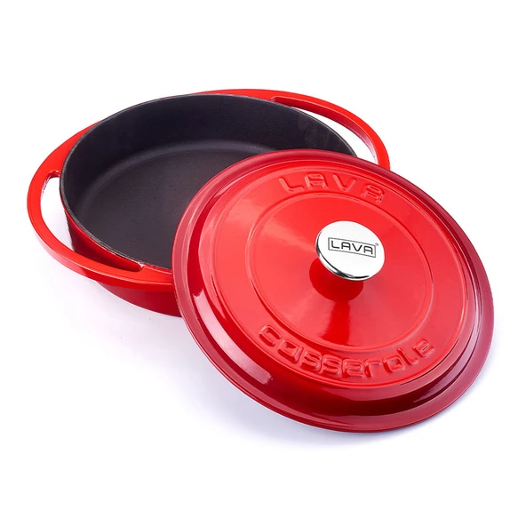 Lava Döküm Çok Amaçlı Yayvan Tencere Döküm Demir Kapak Heritage Serisi Çap(Ø)28cm.  Kırmızı - Resim 2