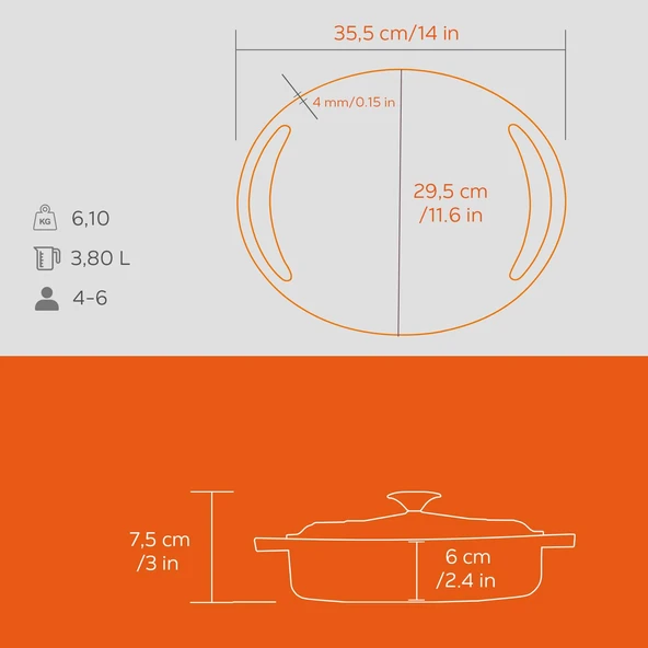 Lava Döküm Çok Amaçlı Yayvan Tencere Döküm Demir Kapak Heritage Serisi Çap(Ø)28cm.  Turuncu - 4