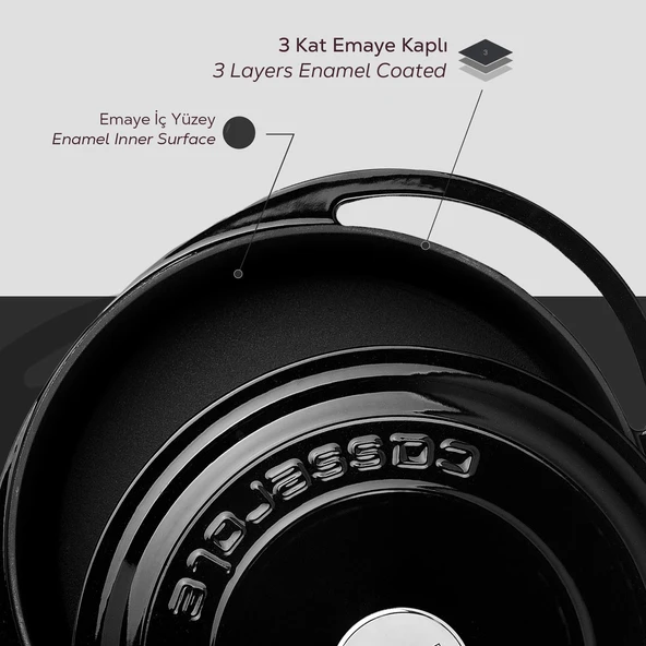 Lava Döküm Çok Amaçlı Yayvan Tencere Döküm Demir Kapak Heritage Serisi Çap(Ø)28cm.  Siyah - Resim 5
