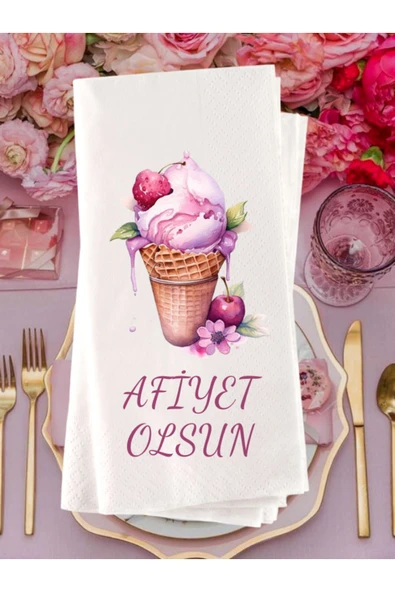 Lion Baskı ve Organizasyon  Dondurma Temalı Afiyet Olsun Baskılı Peçete 20 Adet 1002 ürün görseli