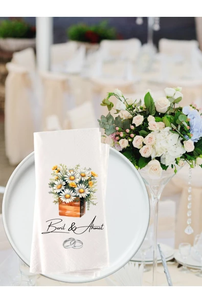 Lion Baskı ve Organizasyon  Nişan Düğün Wedding Papatya Temalı Kişiye Özel Baskılı Peçete 20adet ürün görseli