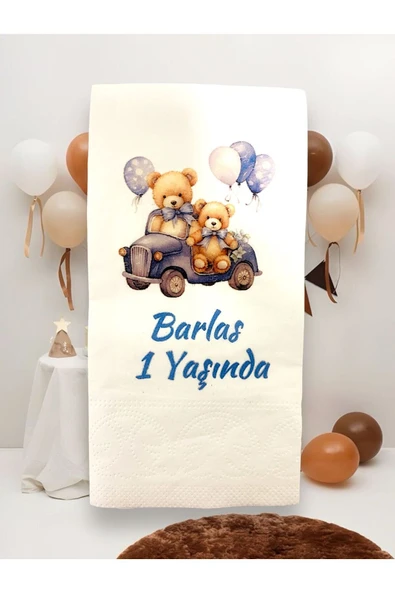 Camellia Boutique  Kişiye Özel Ayıcık Baskılı Doğum Günü Sunum Peçetesi 20’li ürün görseli