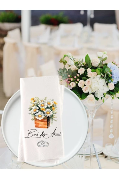 Camellia Boutique  Nişan Düğün Wedding Papatya Temalı Kişiye Özel Baskılı Peçete 20adet ürün görseli