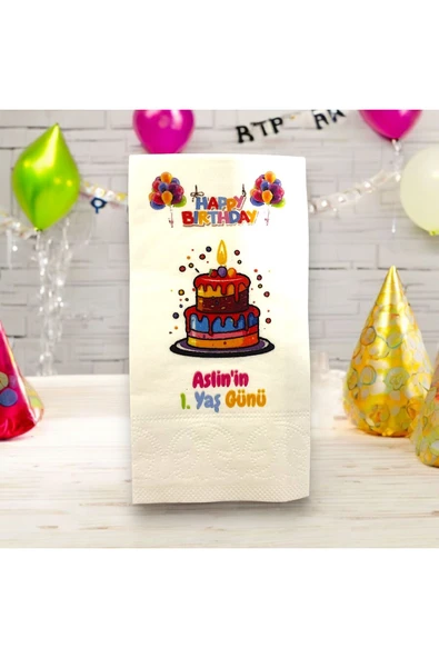 Camellia Boutique  Kişiye Özel Doğum Günü Pastası Baskılı Doğum Günü Sunum Peçetesi 20’li ürün görseli