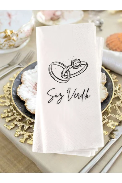 Lion Baskı ve Organizasyon  Kişiye Özel Söz Nişan Baskılı Garson Katlama Peçete 20 adet ürün görseli