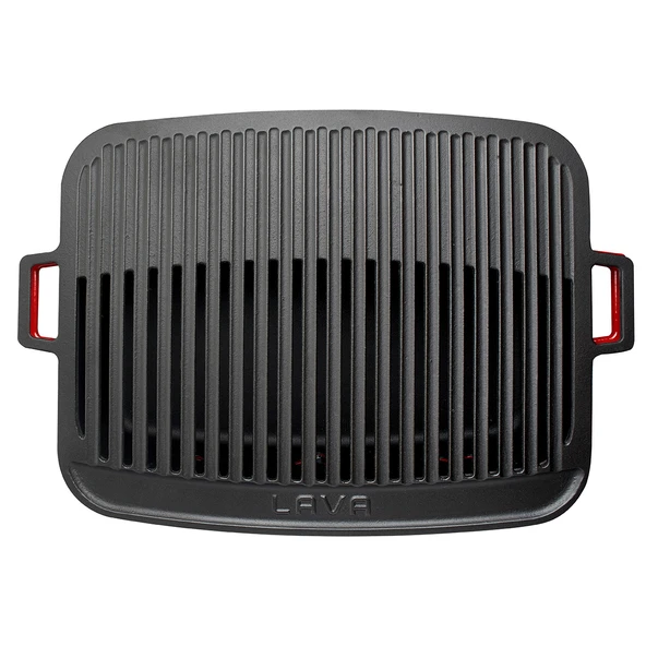 Lava Döküm Dikdörtgen Mangal Izgara Set Döküm Demir Yekpare Çift Kulplu Ölçü 36x45cm. Kırmızı - 3