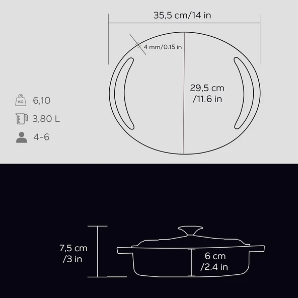 Lava Döküm Çok Amaçlı Yayvan Tencere Döküm Demir Kapak Heritage Serisi Çap(Ø)28cm.  Siyah - Resim 4