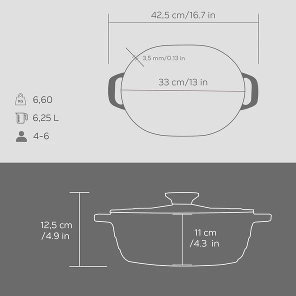 Lava Döküm Oval Tencere Döküm Demir Kapak Experience Majolik Serisi Ölçü 24x33cm.  Gri - Resim 5