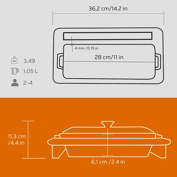 Lava Döküm Ekmek Tenceresi / Kayın Ağacı Servis Standı / Terrine Serisi. Ölçü 11x29cm. Turuncu - 5
